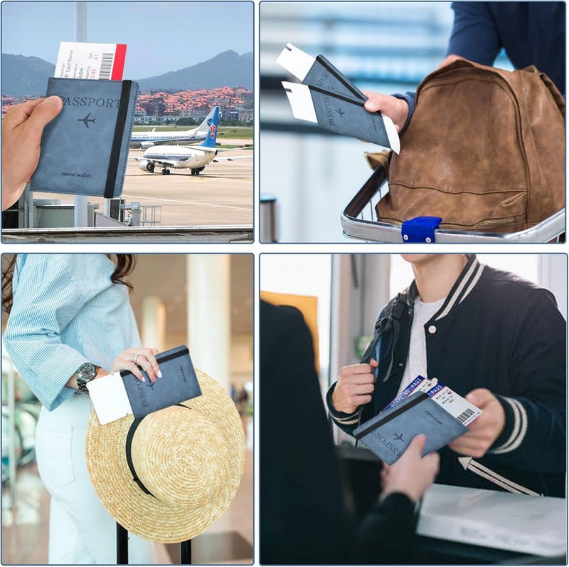 KAOBAN Passport Holder, Passport Cover with Credit Card Slot and Boarding Pass Slot Combo, Passport Wallet Case Book Travel Must Have, RFID Blocking Leather Travel Accessories, Marine Blue - Image 5